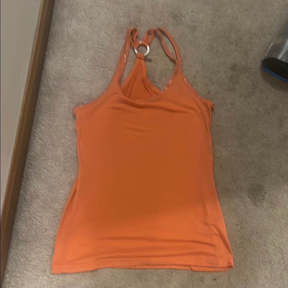 Poof! Orange Fitted Cut Out Tank Top